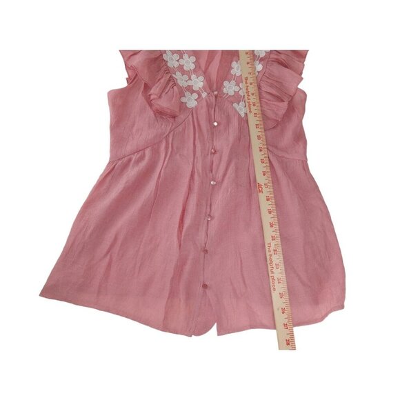Robert Louis Women's Pink  Ruffle Foral Button Down Top size Small - Picture 7 of 7